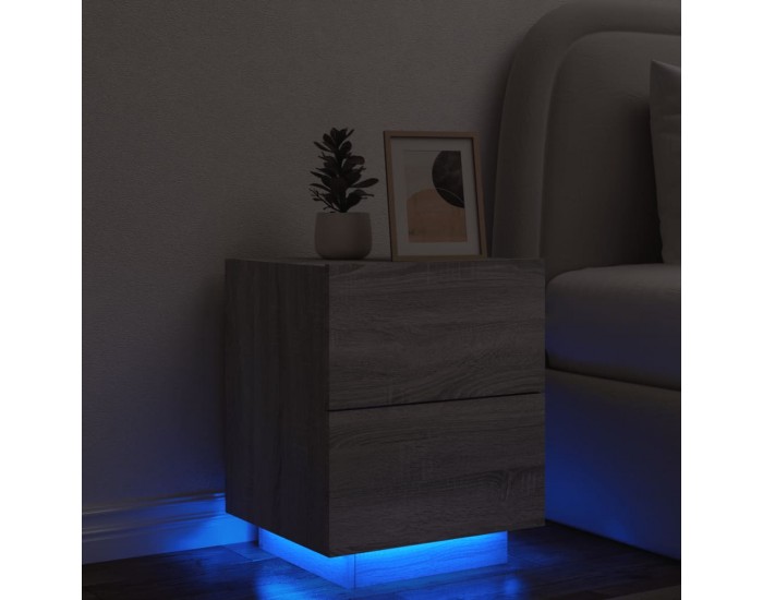 Sonata H Нощно шкафче с LED осветление, сив сонома, инженерно дърво