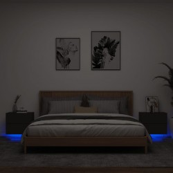 Sonata H Нощни шкафчета за стена с LED осветление, 2 бр, черни - Noptiere