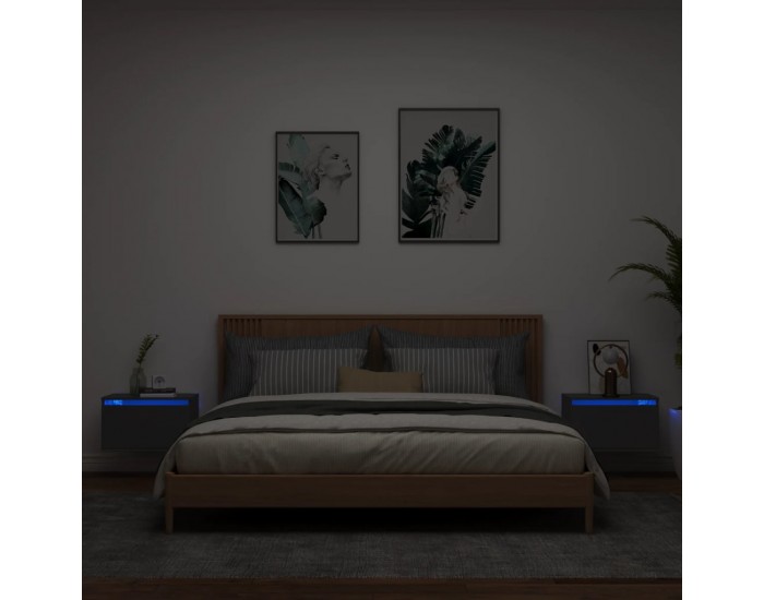 Sonata Noptiere montate pe perete cu lumini LED, 2 buc., negru