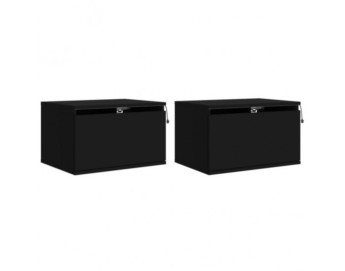 Sonata Noptiere montate pe perete cu lumini LED, 2 buc., negru