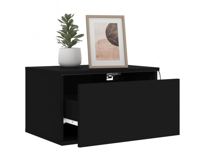 Sonata Noptiere montate pe perete cu lumini LED, 2 buc., negru