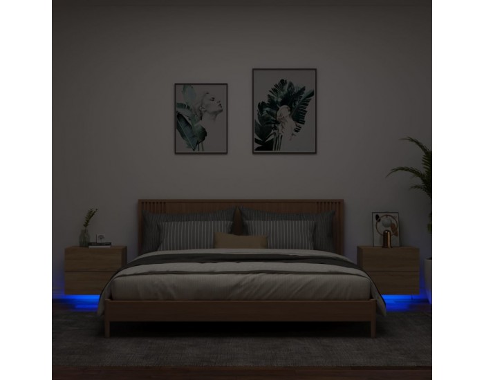 Sonata H Нощни шкафчета за стена с LED осветление, 2 бр, сонома дъб