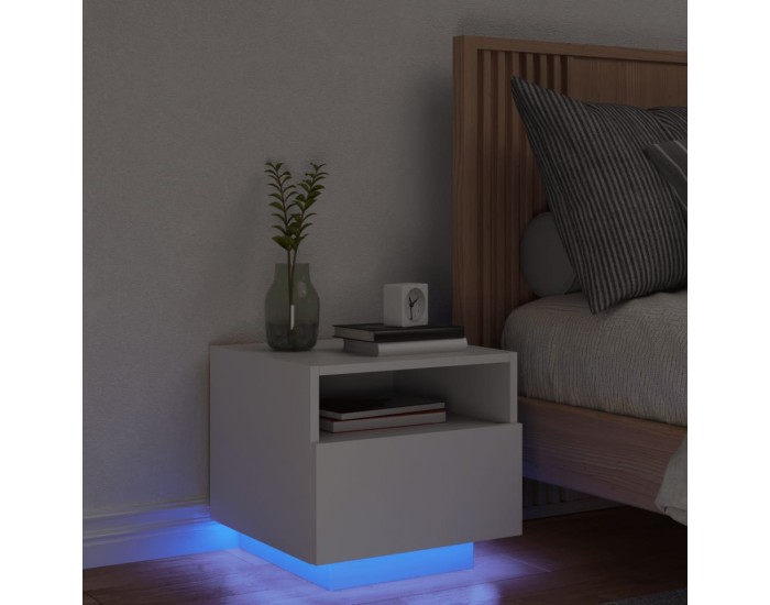 Sonata Noptiere cu lumini LED, alb, 40x39x37 cm