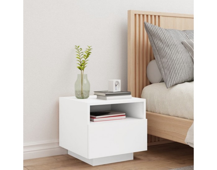 Sonata Noptiere cu lumini LED, alb, 40x39x37 cm