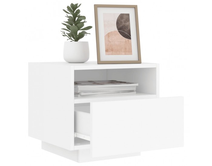 Sonata Noptiere cu lumini LED, alb, 40x39x37 cm