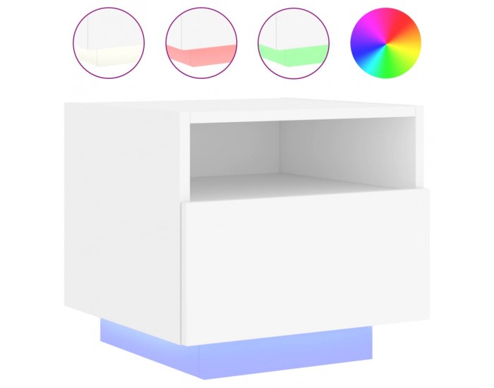 Sonata Noptiere cu lumini LED, alb, 40x39x37 cm