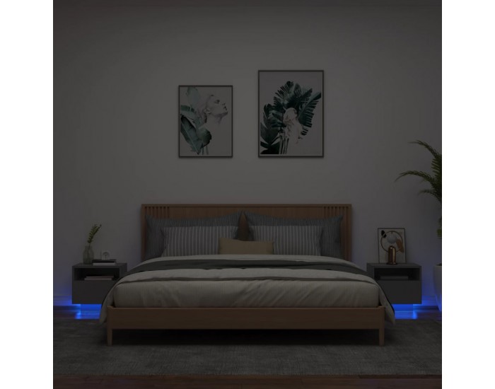 Sonata H Нощни шкафчета с LED осветление, 2 бр, черни, 40x39x37 см