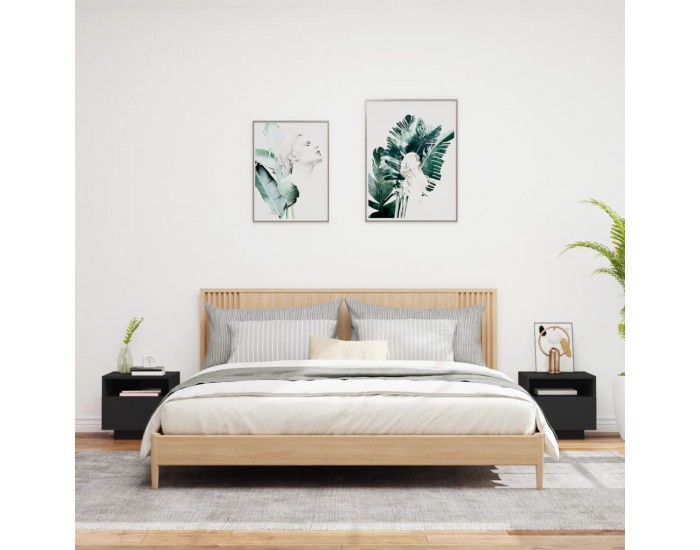 Sonata H Нощни шкафчета с LED осветление, 2 бр, черни, 40x39x37 см