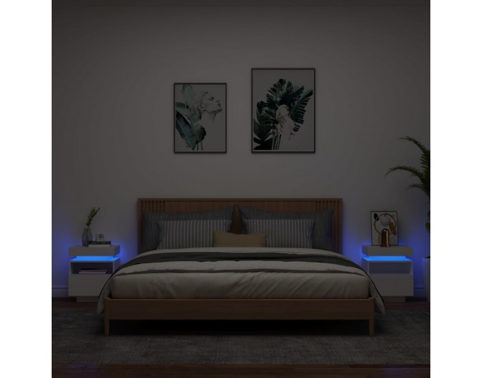 Sonata H Нощни шкафчета с LED осветление, 2 бр, бели, 40x39x48,5 см