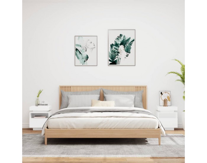 Sonata H Нощни шкафчета с LED осветление, 2 бр, бели, 40x39x48,5 см