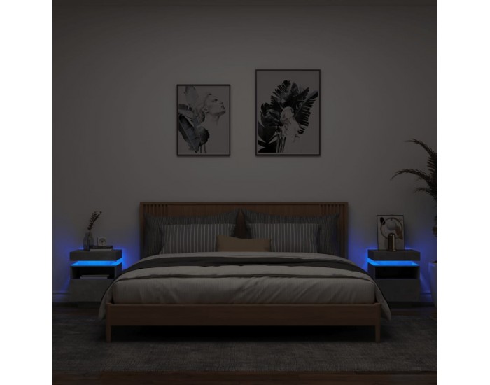 Sonata H Нощни шкафчета с LED осветление, 2 бр, бетонно сив,40x39x48,5см