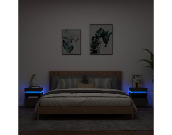 Sonata H Нощни шкафчета с LED осветление, 2 бр, черни, 40x39x48,5 см