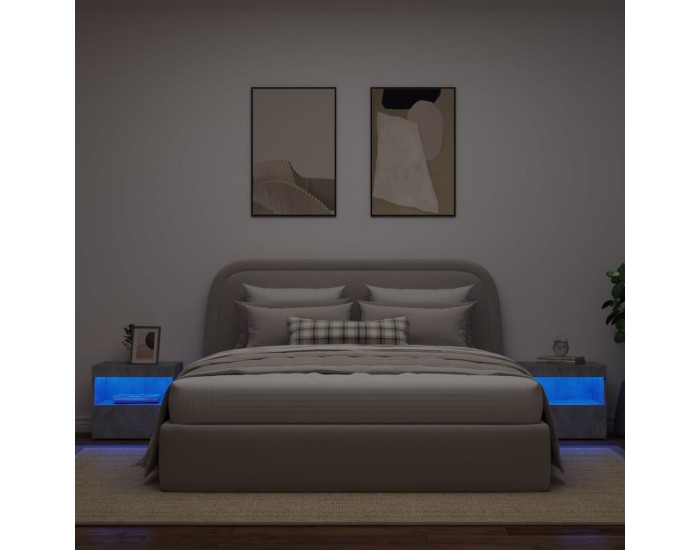 Sonata H Нощни шкафчета с LED осветление, 2 бр, бетонно сив, 50x40x45 см