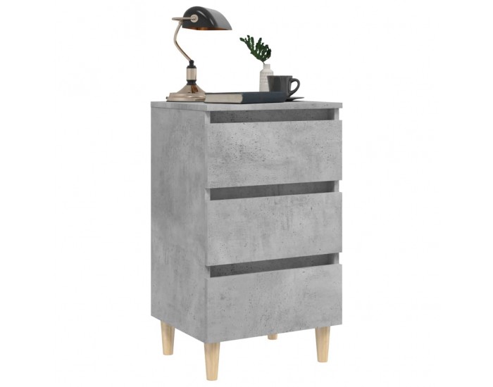 Sonata H Нощни шкафчета крака дървен масив 2 бр бетонно сиви 40x35x69 см