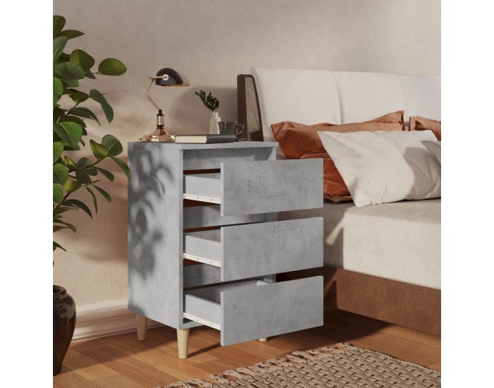 Sonata H Нощни шкафчета крака дървен масив 2 бр бетонно сиви 40x35x69 см