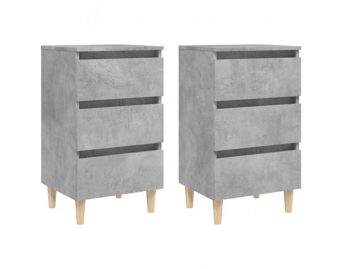 Sonata H Нощни шкафчета крака дървен масив 2 бр бетонно сиви 40x35x69 см