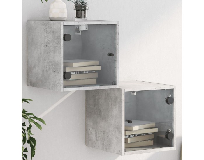 Sonata H Нощни шкафчета със стъклени врати 2 бр бетонно сиво 35x37x35 см
