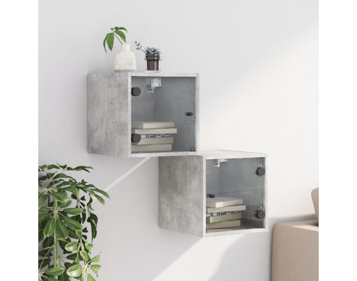 Sonata H Нощни шкафчета със стъклени врати 2 бр бетонно сиво 35x37x35 см