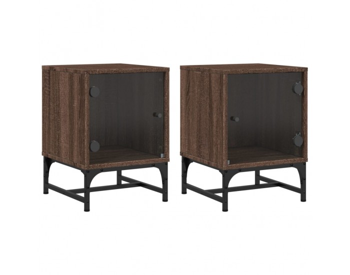 Sonata H Нощни шкафчета със стъклени врати 2 бр кафяв дъб 35x37x50 см