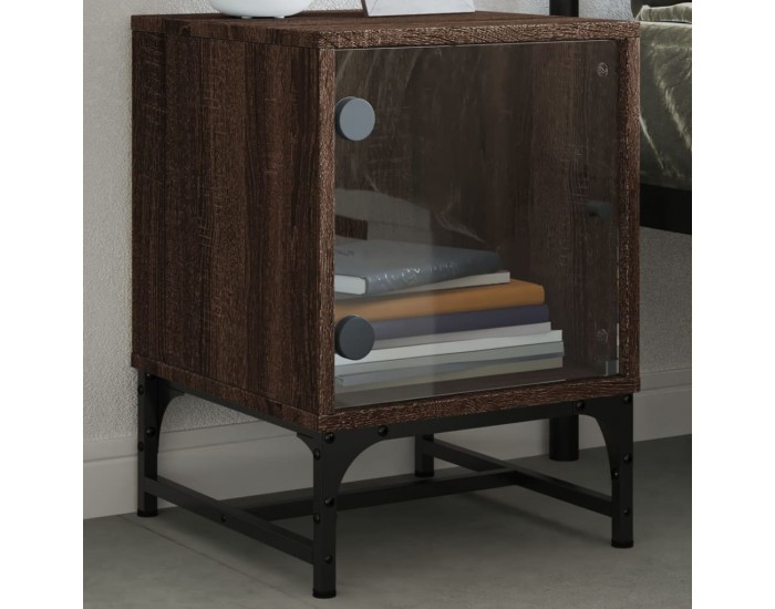 Sonata H Нощни шкафчета със стъклени врати 2 бр кафяв дъб 35x37x50 см
