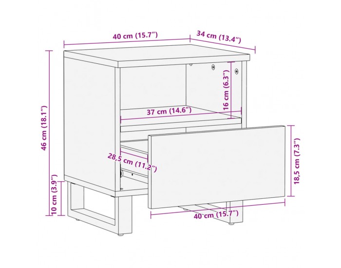 Sonata H Нощни шкафчета 2 бр 40x34x46 см регенерирано дърво масив