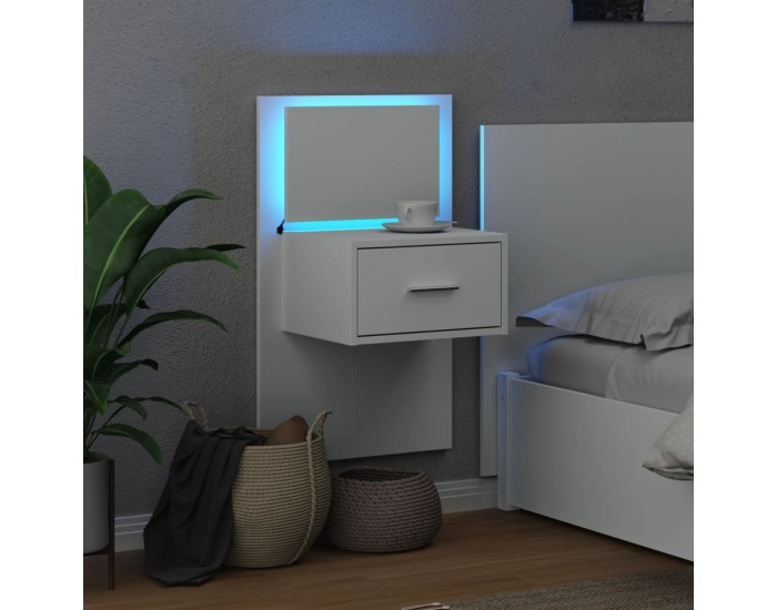 Sonata H Нощно шкафче за стена с LED осветление, бяло