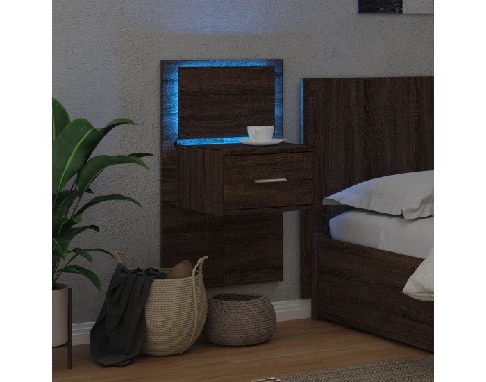 Sonata H Нощно шкафче за стена с LED осветление, кафяв дъб