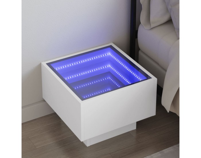 Sonata H Нощна масичка с Infinity LED бяла 40x40x30 см
