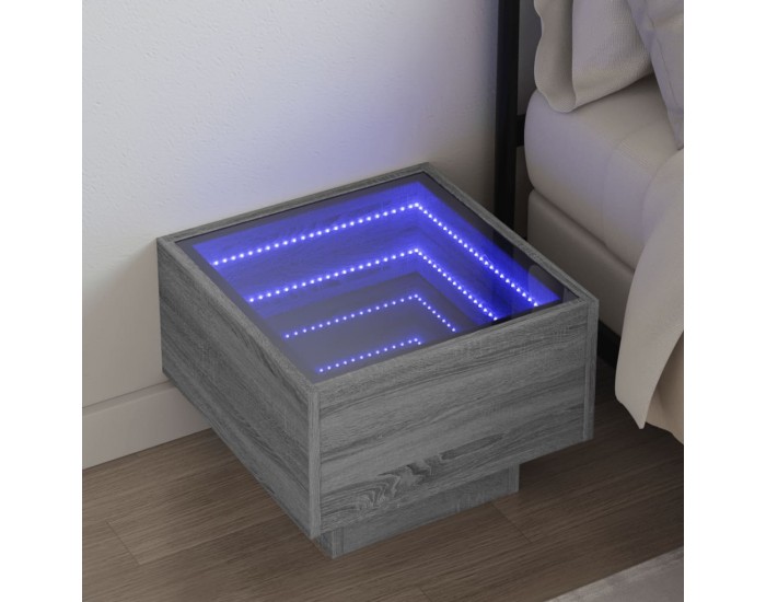 Sonata H Нощна масичка с Infinity LED, сив сонома, 40x40x30 см