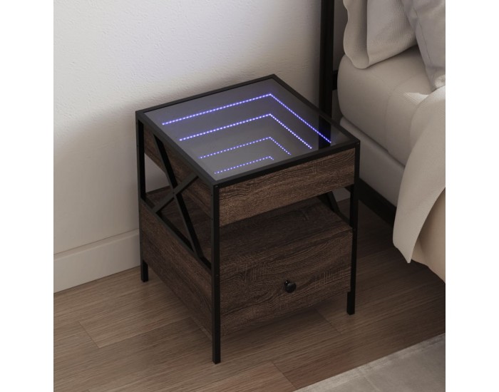 Sonata H Нощна масичка с Infinity LED, кафяв дъб, 40x40x51 см