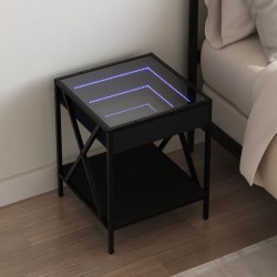 Sonata H Нощна масичка с Infinity LED, черна, 40x40x49 см - Noptiere