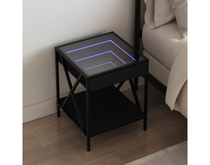 Sonata H Нощна масичка с Infinity LED, черна, 40x40x49 см