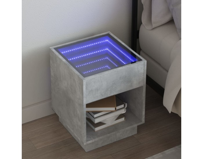Sonata H Нощна масичка с Infinity LED, бетонно сива, 40x40x50 см