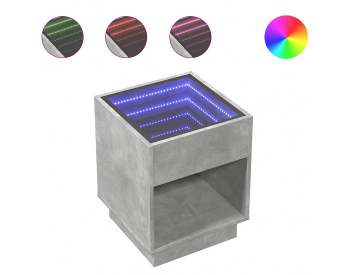 Sonata H Нощна масичка с Infinity LED, бетонно сива, 40x40x50 см