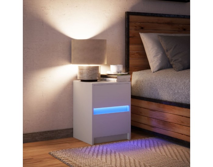 Sonata H Нощно шкафче с LED осветление, бяло, инженерно дърво