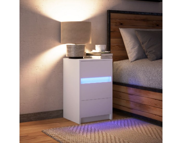 Sonata H Нощно шкафче с LED осветление, бяло, инженерно дърво