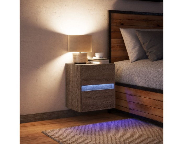 Sonata H Нощно шкафче за стена с LED осветление, кафяв дъб
