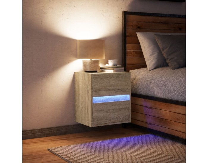 Sonata H Нощно шкафче за стена с LED осветление, дъб сонома