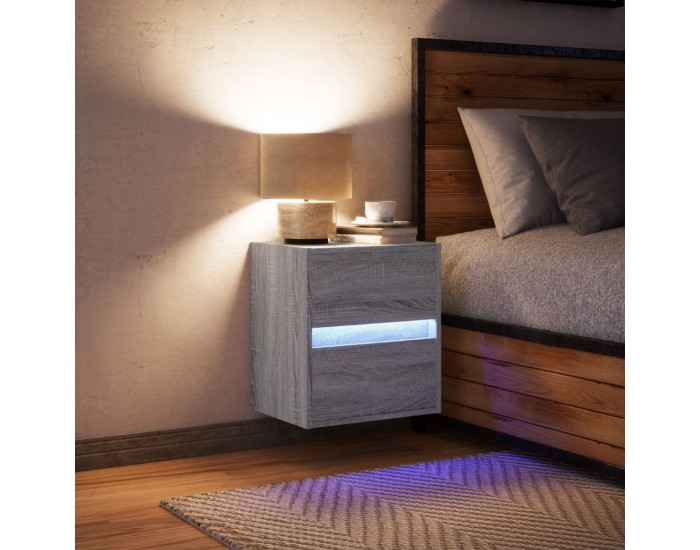 Sonata H Нощно шкафче за стена с LED осветление, сив сонома