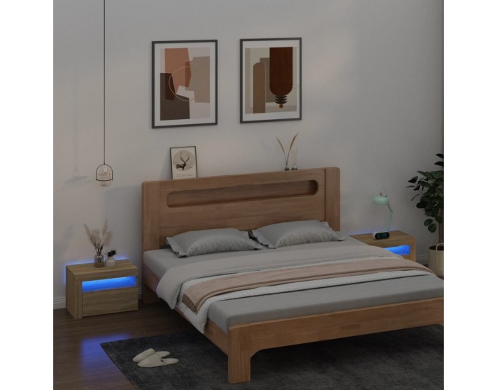 Sonata Noptiere cu LED-uri, 2 buc., stejar sonoma, 60x35x40 cm