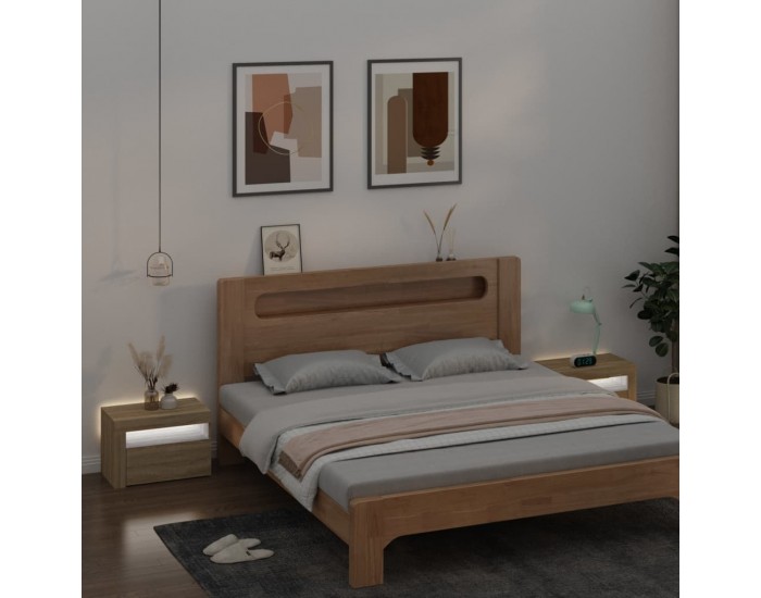 Sonata Noptiere cu LED-uri, 2 buc., stejar sonoma, 60x35x40 cm