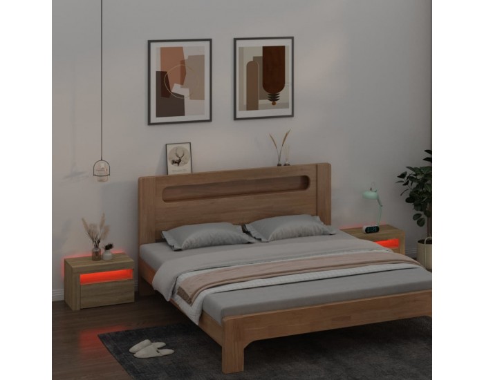 Sonata Noptiere cu LED-uri, 2 buc., stejar sonoma, 60x35x40 cm
