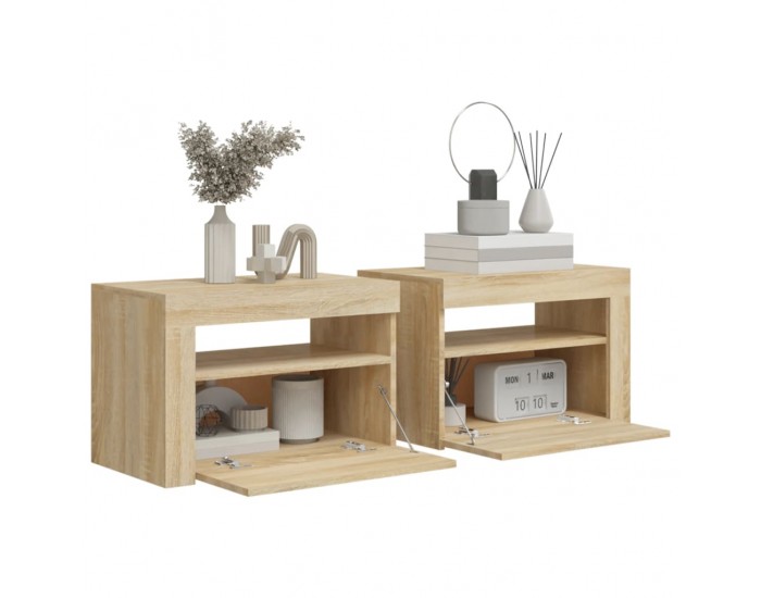 Sonata Noptiere cu LED-uri, 2 buc., stejar sonoma, 60x35x40 cm