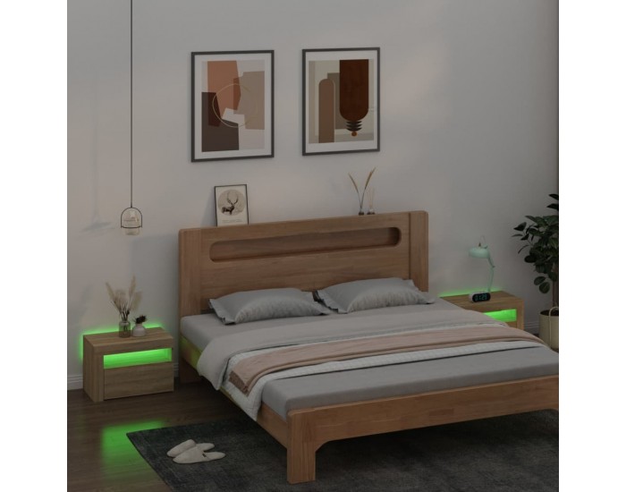 Sonata Noptiere cu LED-uri, 2 buc., stejar sonoma, 60x35x40 cm