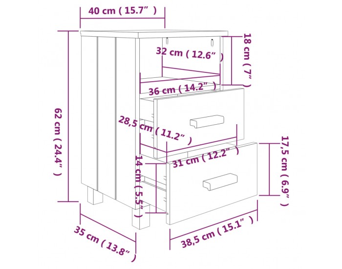 Sonata H Нощни шкафчета HAMAR 2 бр меденокафяви 40x35x62 см бор масив