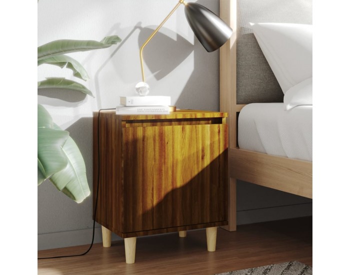 Sonata H Нощни шкафчета с крака масивно дърво 2 бр кафяв дъб 40x30x50 см