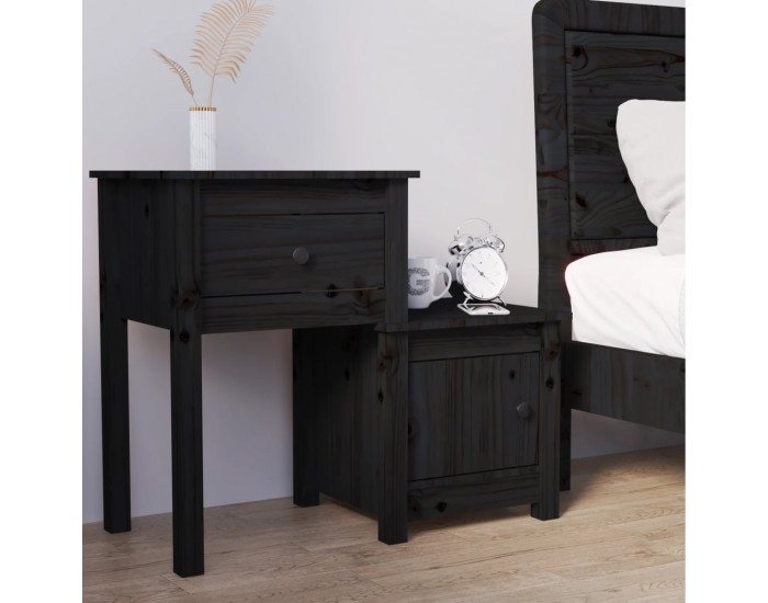 Sonata H Нощно шкафче, черно, 79,5x38x65,5 см, борово дърво масив