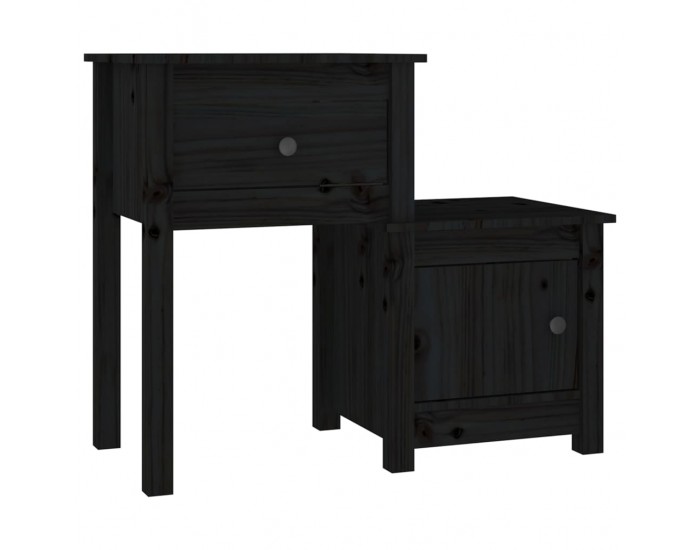 Sonata H Нощно шкафче, черно, 79,5x38x65,5 см, борово дърво масив