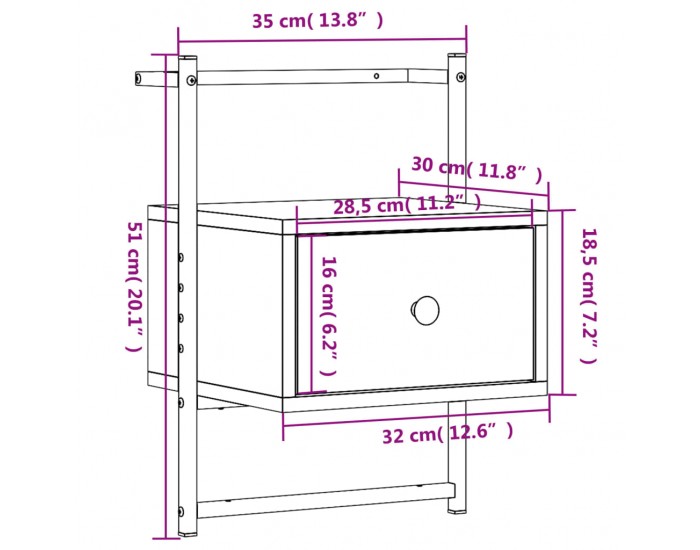 Sonata H Нощно шкафче стенно 2 бр кафяв дъб 35x30x51 см инженерно дърво