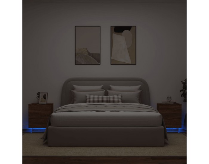 Sonata H Нощни шкафчета с LED, 2 бр, Кафяв дъб, инженерно дърво